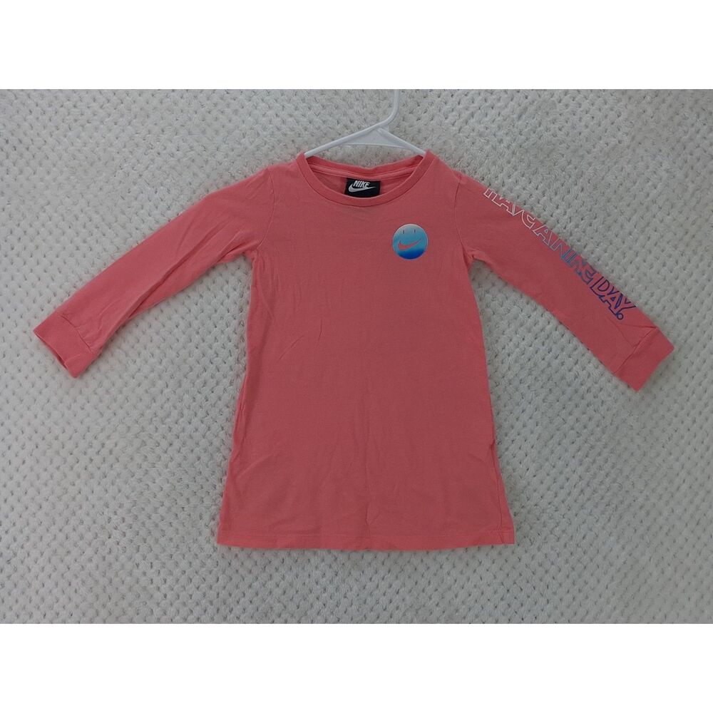 Nike T-Shirt Dress Girls 3T Pink Long Sleeve Graphic Print Dress